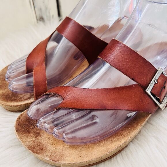 Yokono Ibiza Brown Leather Earthy Loop Toe Slip on Sandals Boho Size 6.5 - Picture 2 of 7